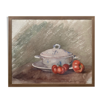 Original watercolor Still life with tomatoes XX°