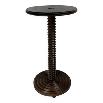 Brutalist Wood Turned Wine Press Side Table