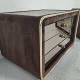 Pair of mirror and leather bedsides Ruf international, 60s/70s