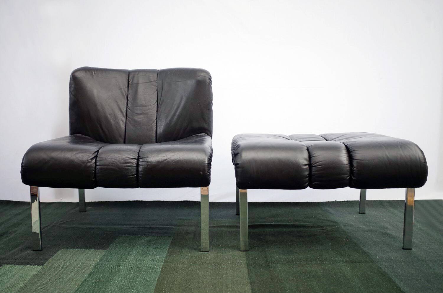 Siège en cuir avec chaise longue Ottomane modèle 1200 Eichenberger pour Girsberger