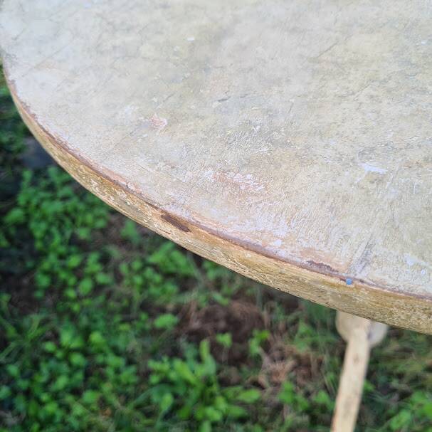 Side table, patinated pedestal table with natural pigments