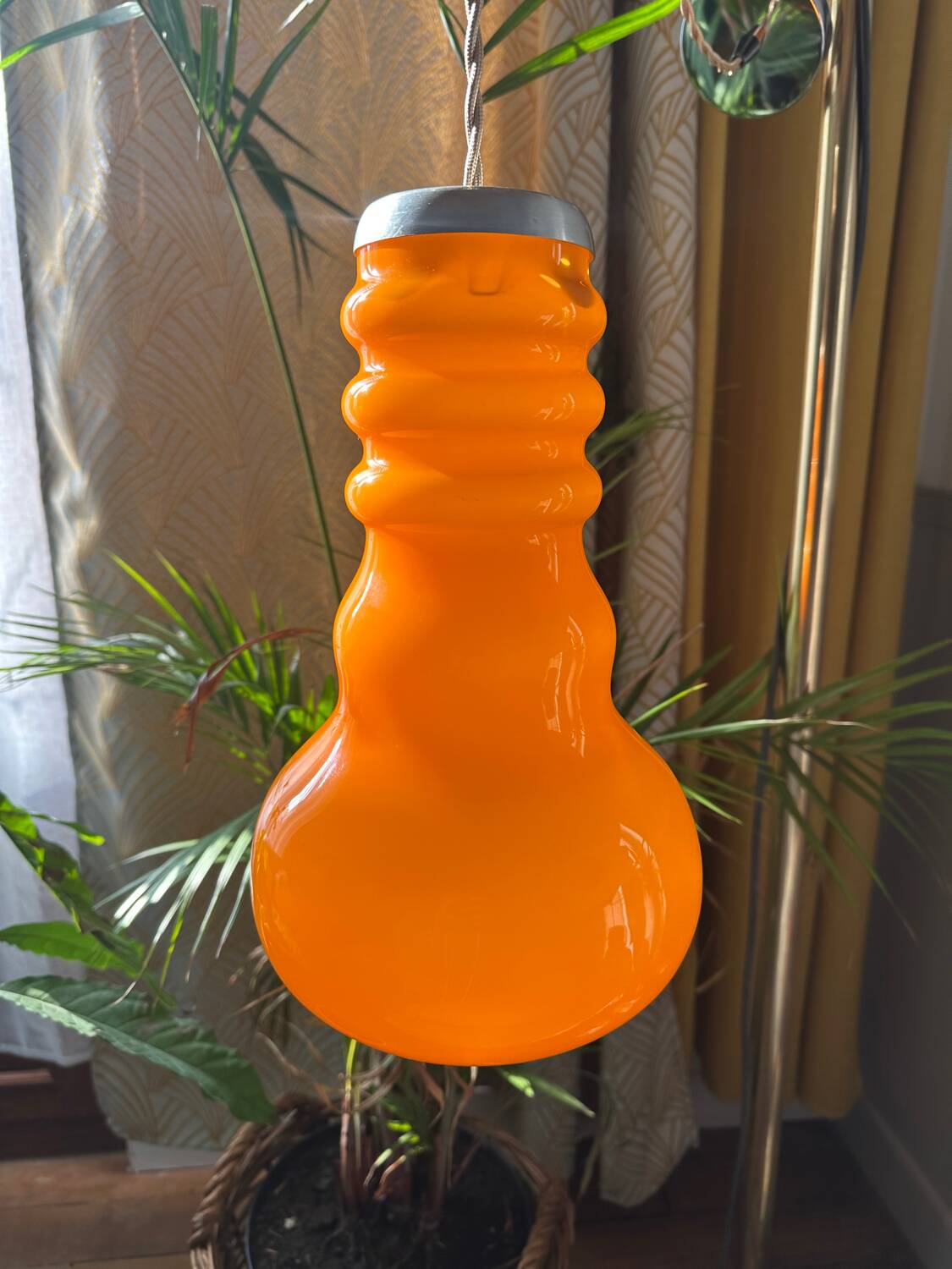 Vintage seventies orange opaline pendant light