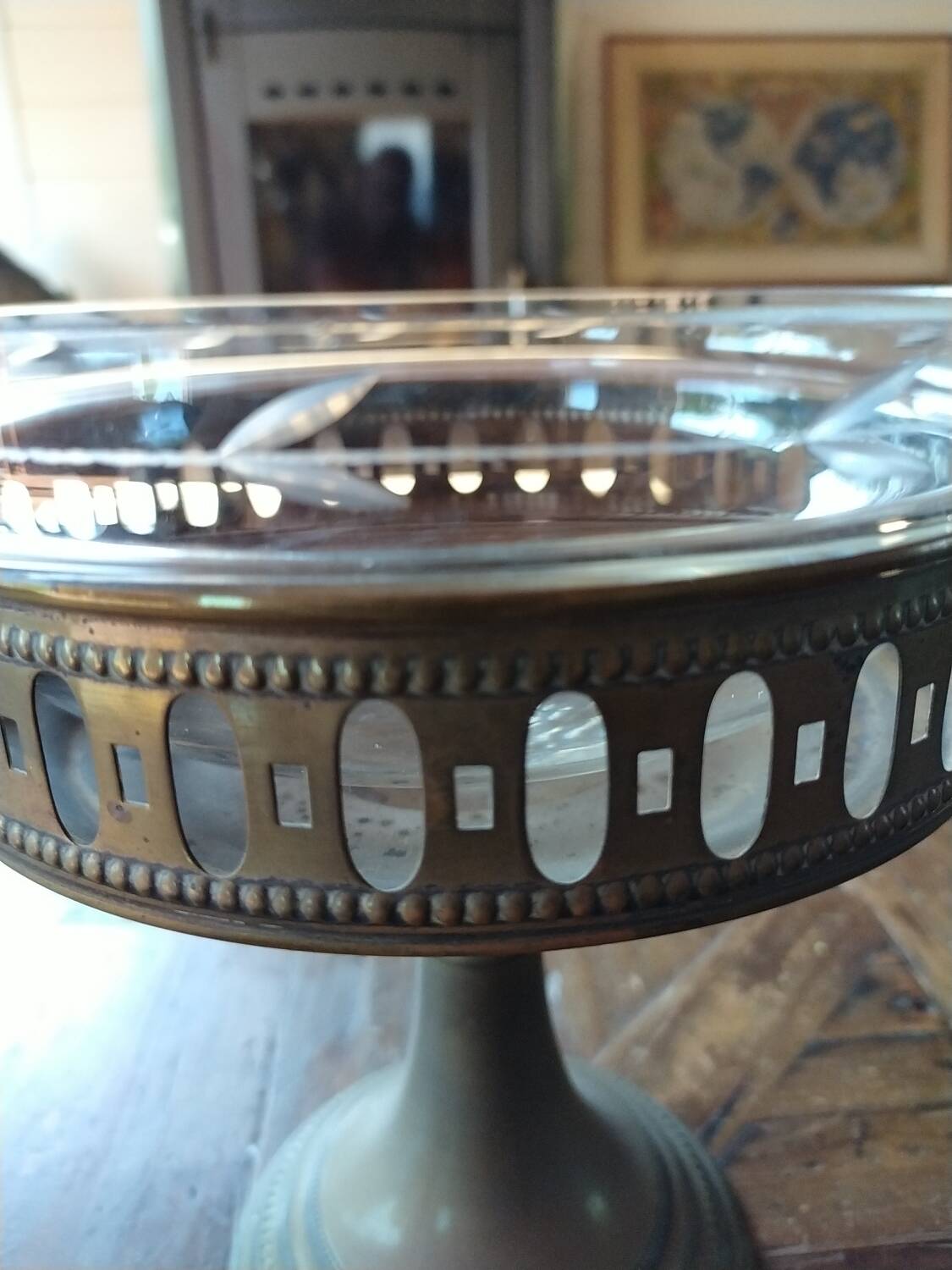 Copper and glass fruit bowl or compote dish Art Deco