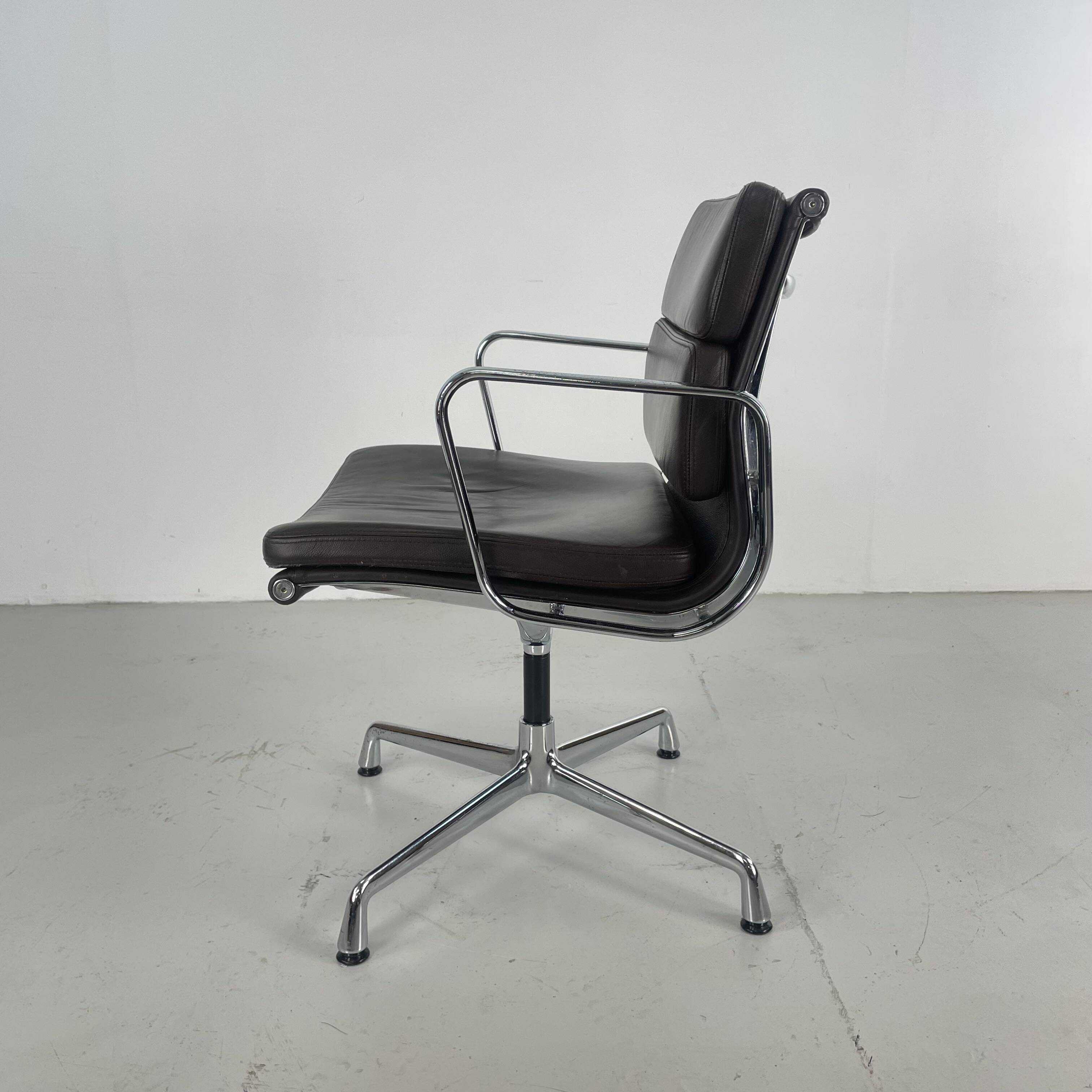 Eames brown leather EA 208 Soft Pad Group chair made by Vitra for Herman Miller