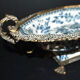 Blue Chinese floral porcelain coupe on a bronze base table centrepiece.