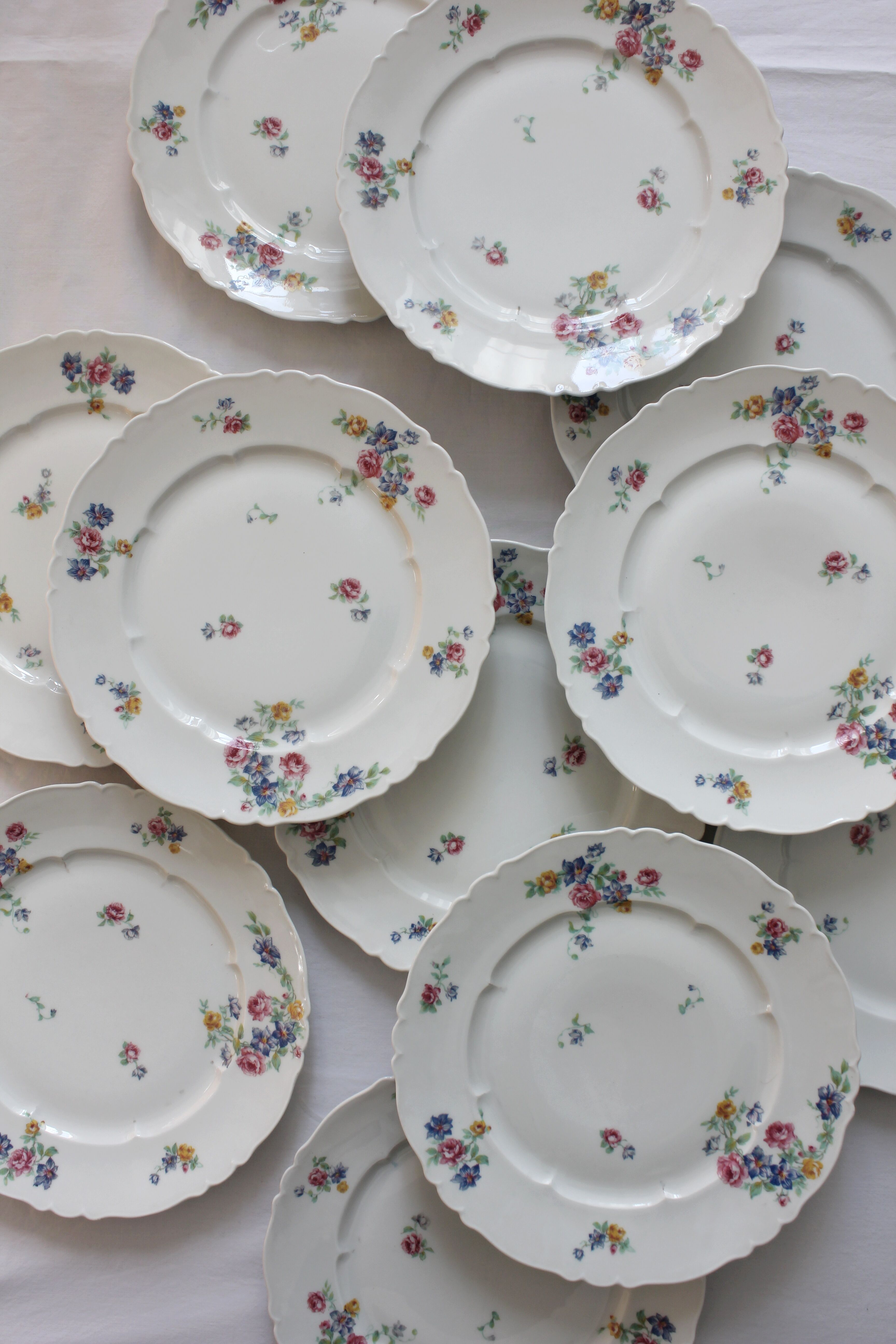 10 assiettes plates vintage fleuries en porcelaine Haviland