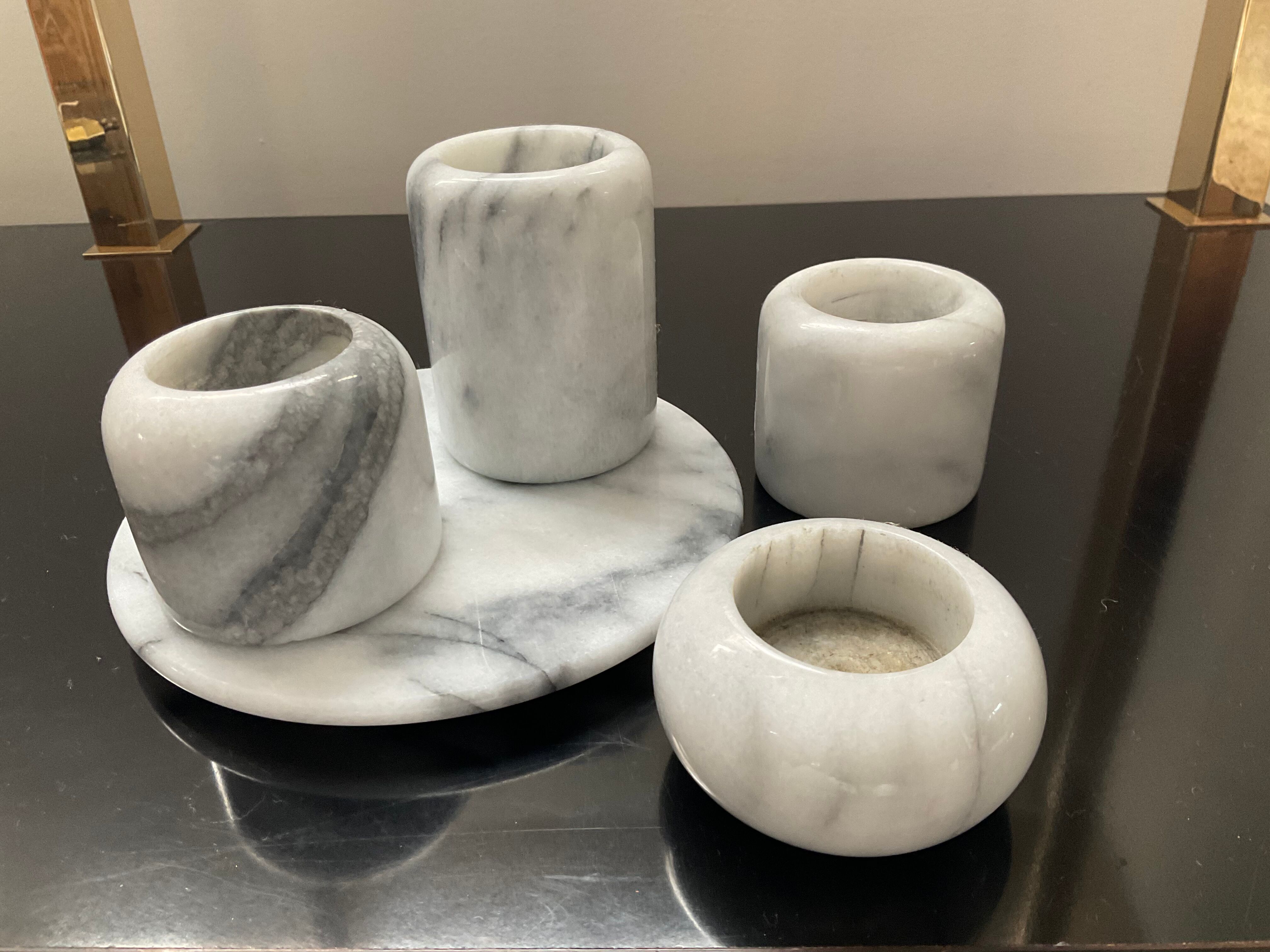 Series of 4 vintage candle holders in Carrara marble