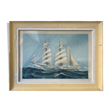 Painting litho Georges Fouillé (1909-1994) three-masted boat marine