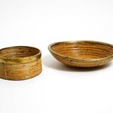 A pair of beautiful Italian Mid Century Modern bamboo bowls with brass rims