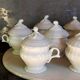 Set of seven covered pots and tray old white slurry nineteenth