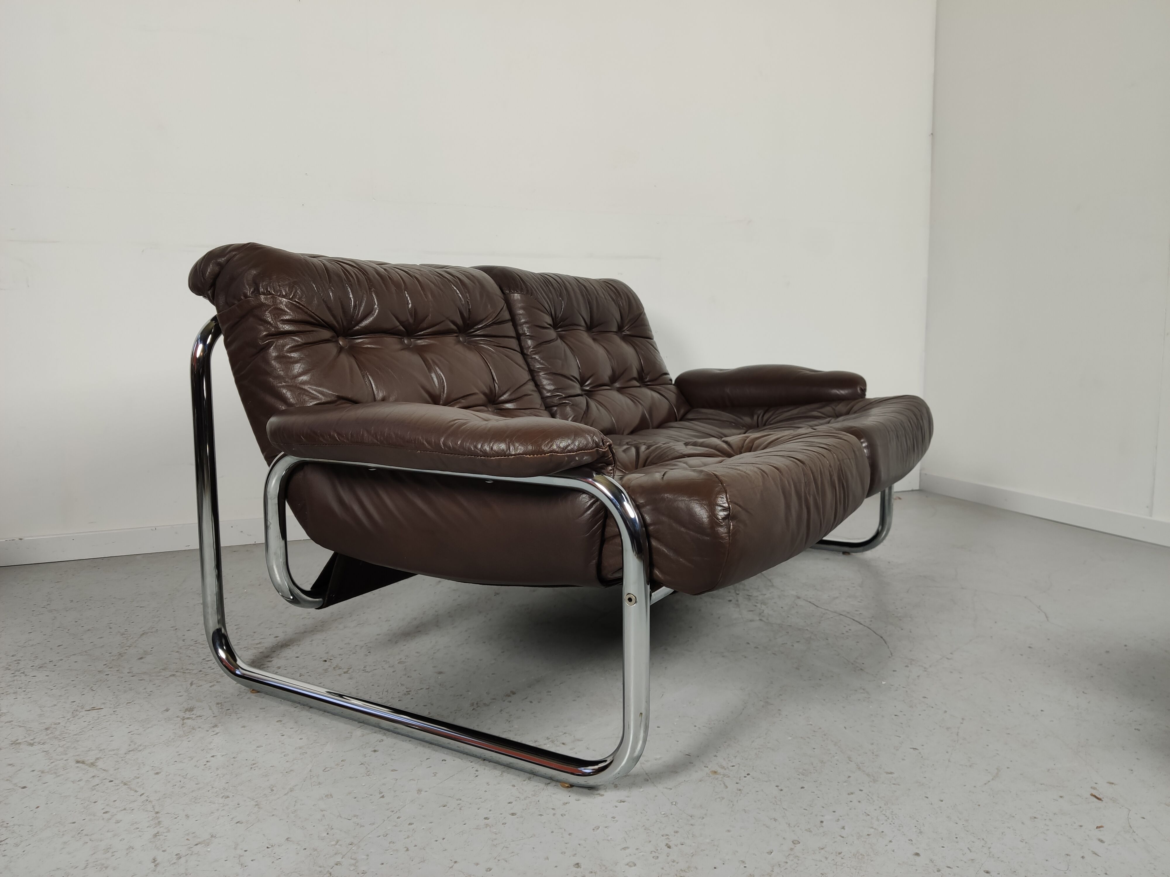 Sofa and 2 armchairs by Johan Bertil Ugggstrom 1970s chrome leather