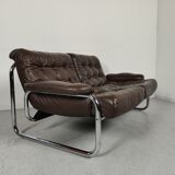 Sofa and 2 armchairs by Johan Bertil Ugggstrom 1970s chrome leather