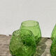 4 green water glasses and vintage blown glass carafe
