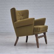 1970s, Danish lounge chair, original green furniture wool, oak wood.