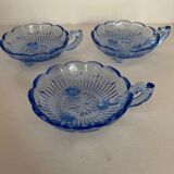 Set of 3 blue glass cups