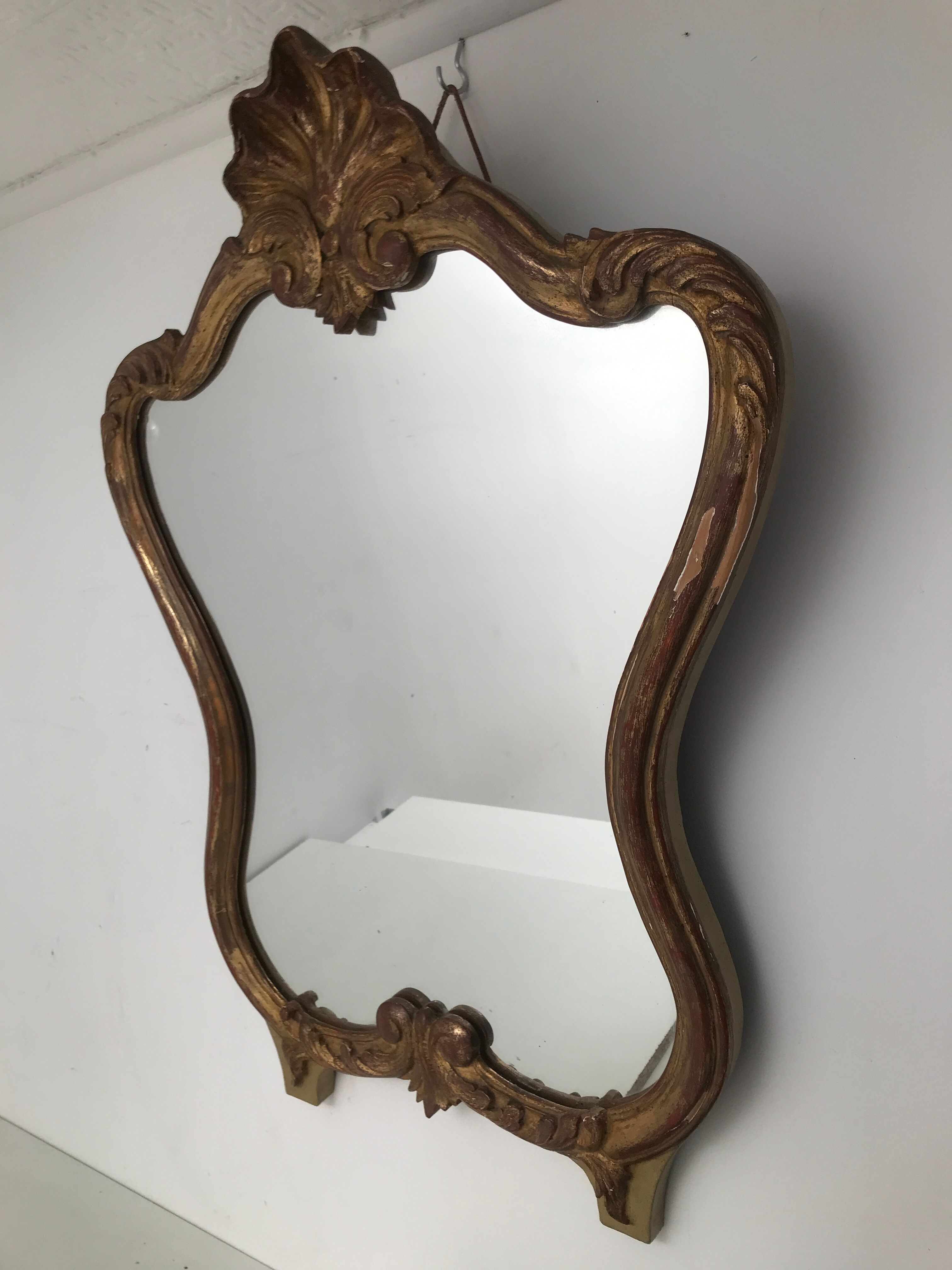 Gilded wooden mirror decoration shell Louis XIV