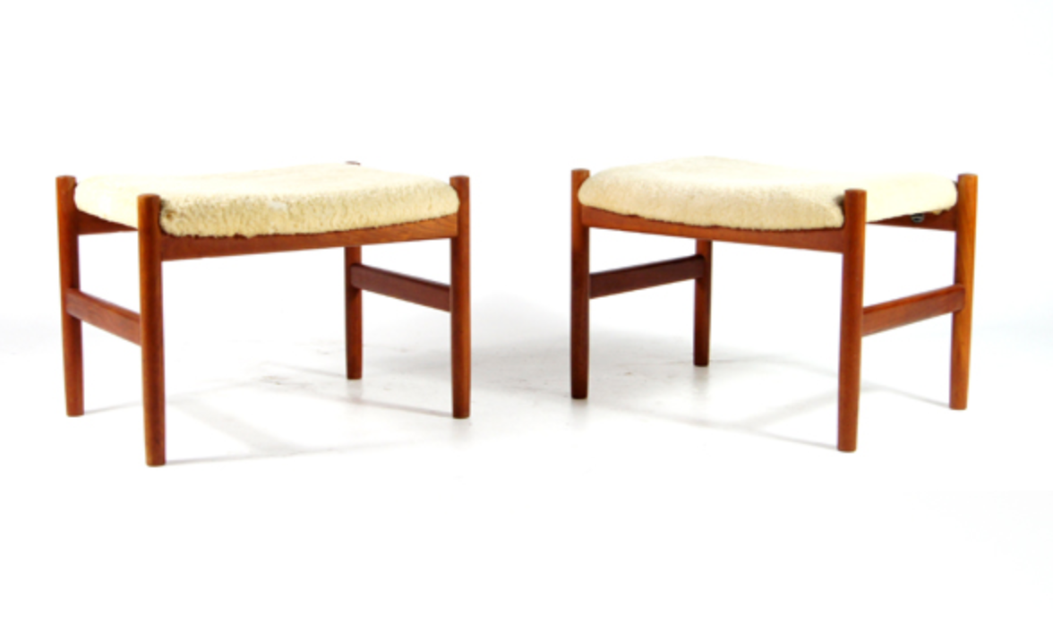 Tabouret en teck laine style danois retro années 60