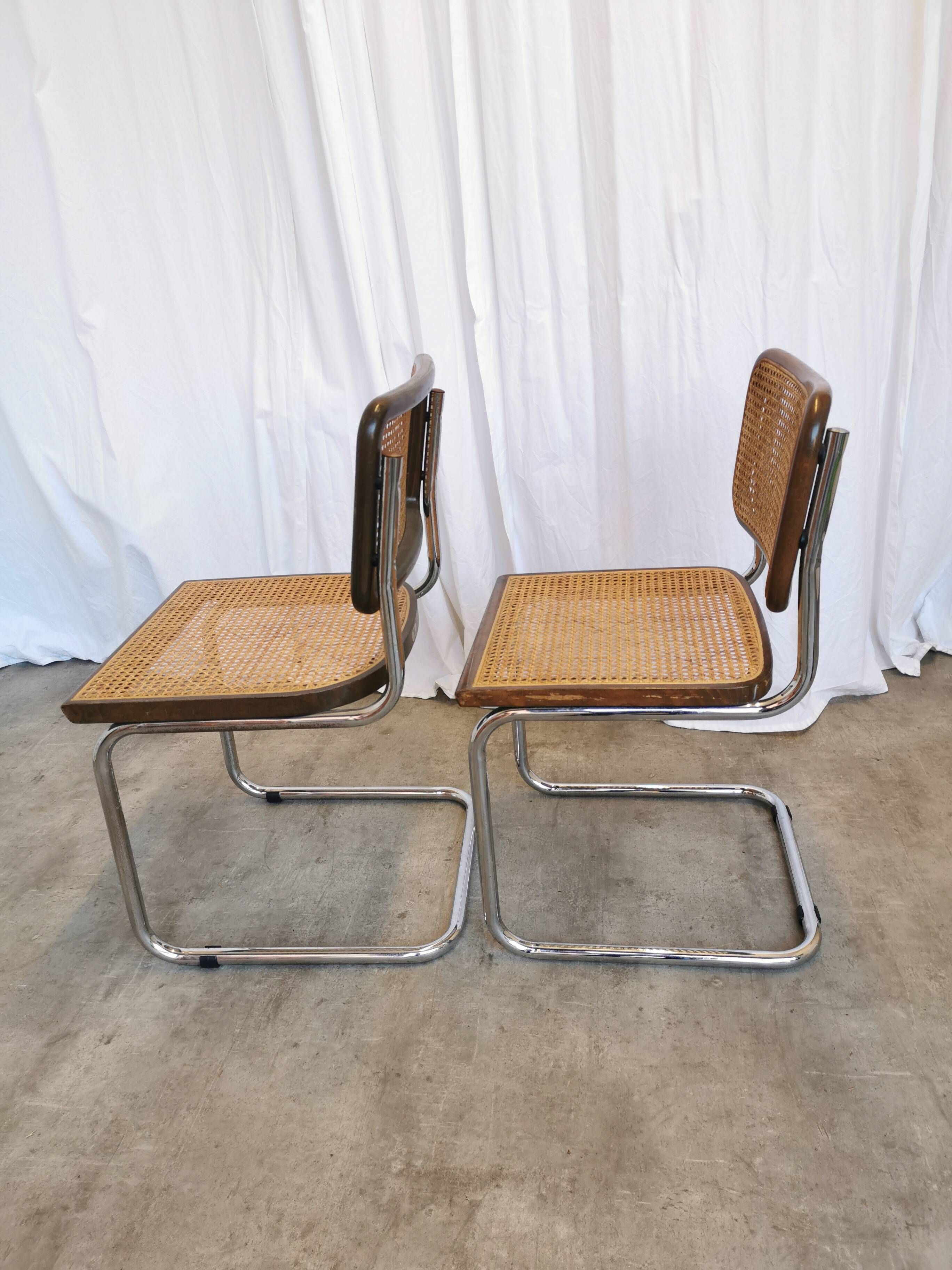 Set of 2 Vintage Cesca Cane Chair: 1970s Italian Mid-Century Modern Dining