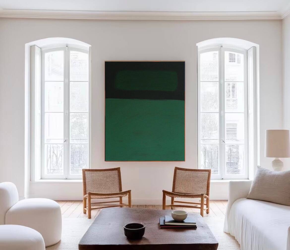 Minimalist green canvas "inside garden" signed Bodasca