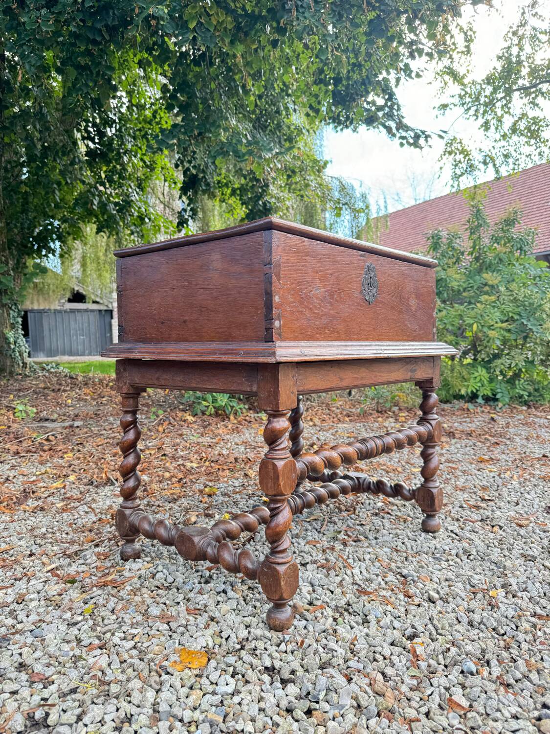 Wedding Chest and its Twisted Base in Oak 17th Century