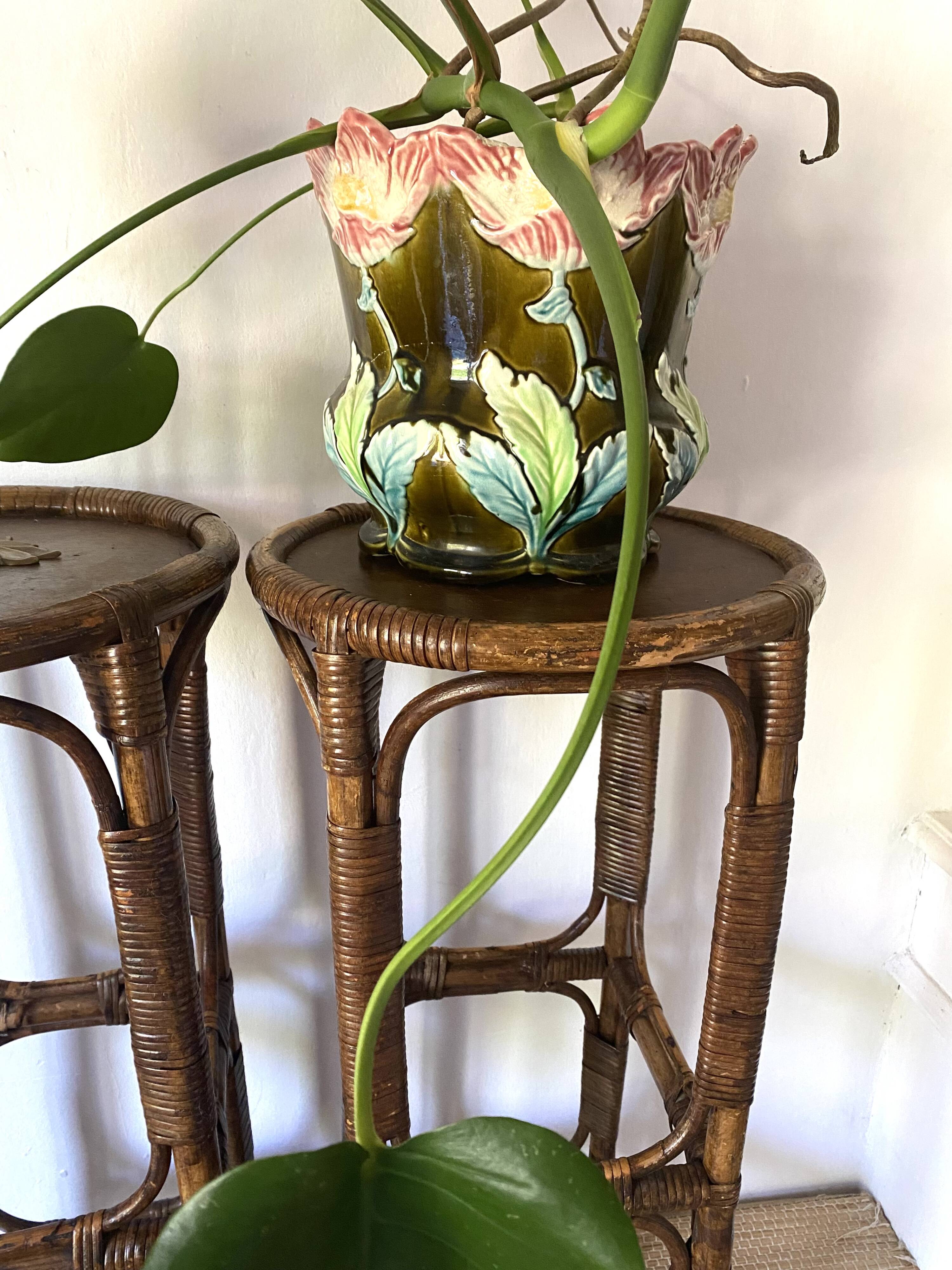 Vintage rattan bar stools or plant holder