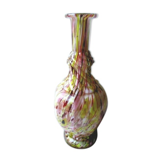 Vase Legras octogonal modèle Clichy, verre moucheté jaune et grenat