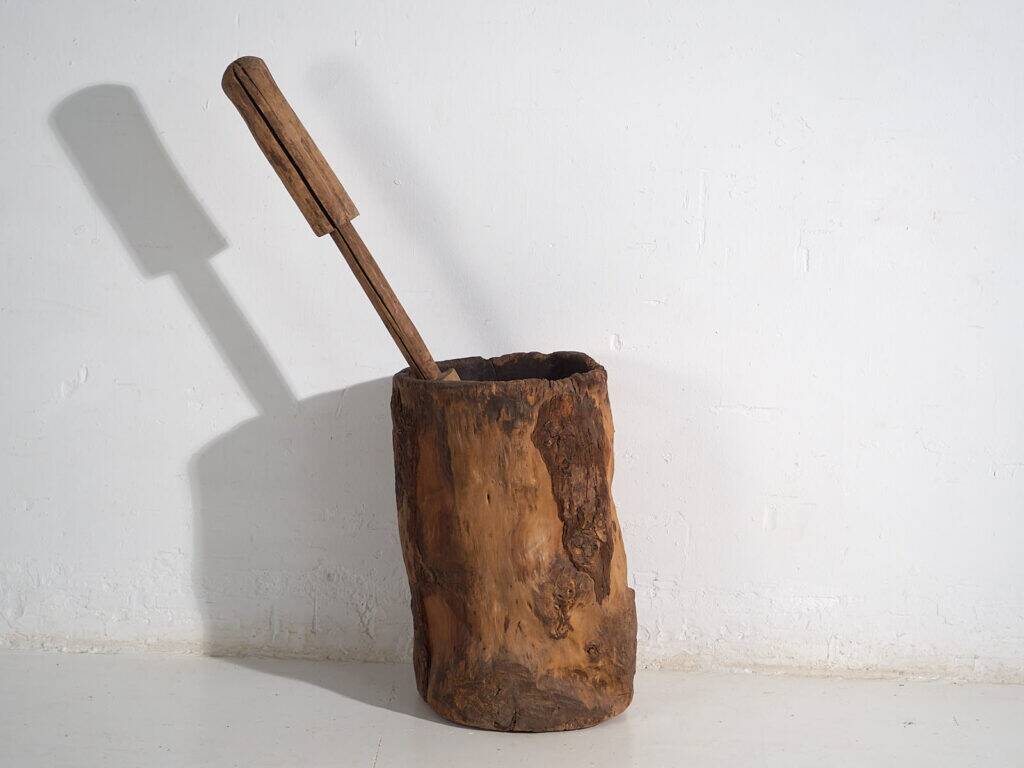 Large antique wabi-sabi style mortar and pestle (c.1920) #78