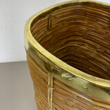 Mid-century rattan and brass bauhaus waste paper bin, france, 1960s