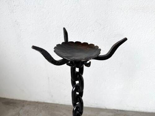 Large wrought iron floor candlestick, folk art, around 1900