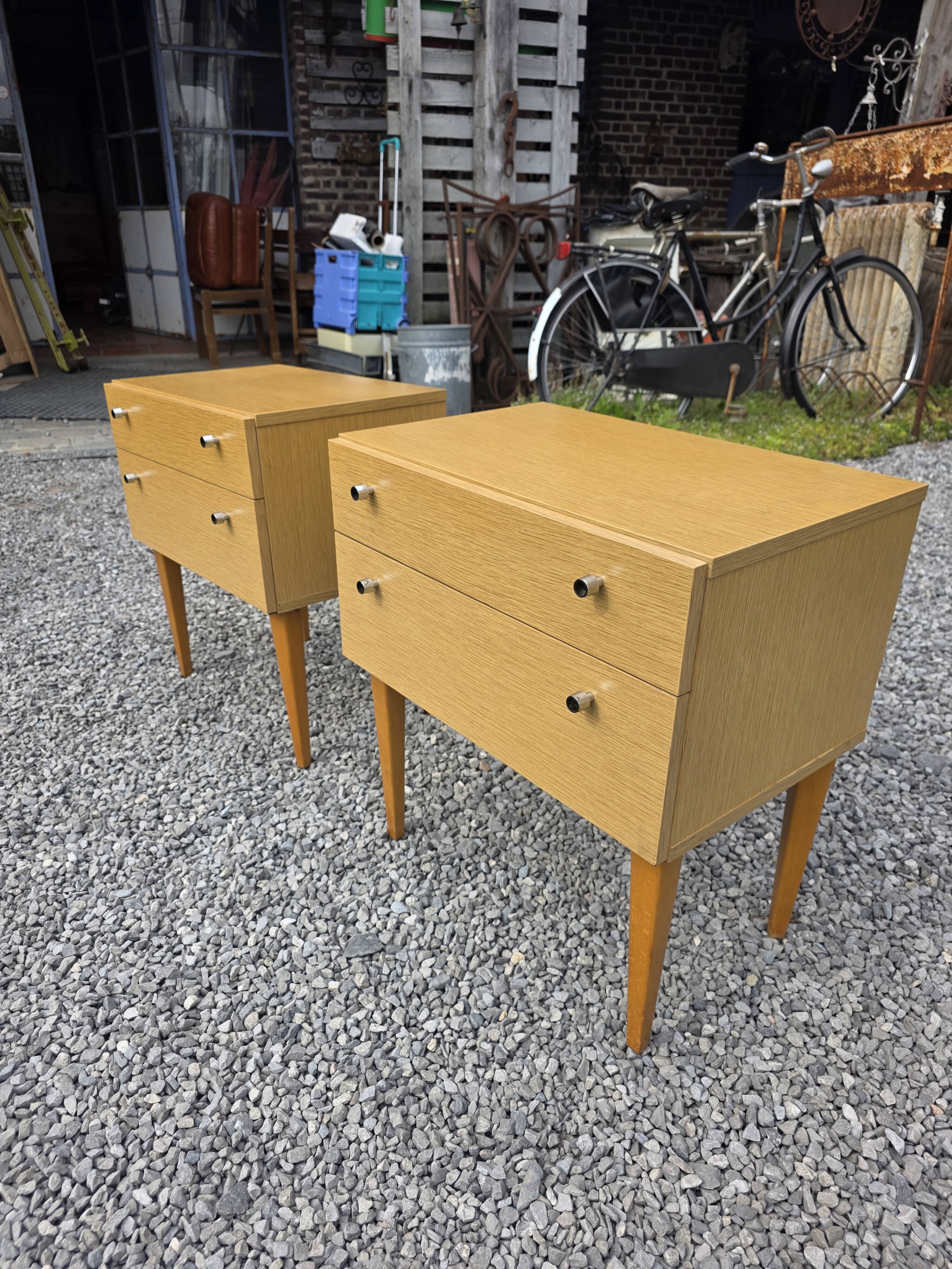 Pair of Scandinavian oak bedside tables from the 1960s.