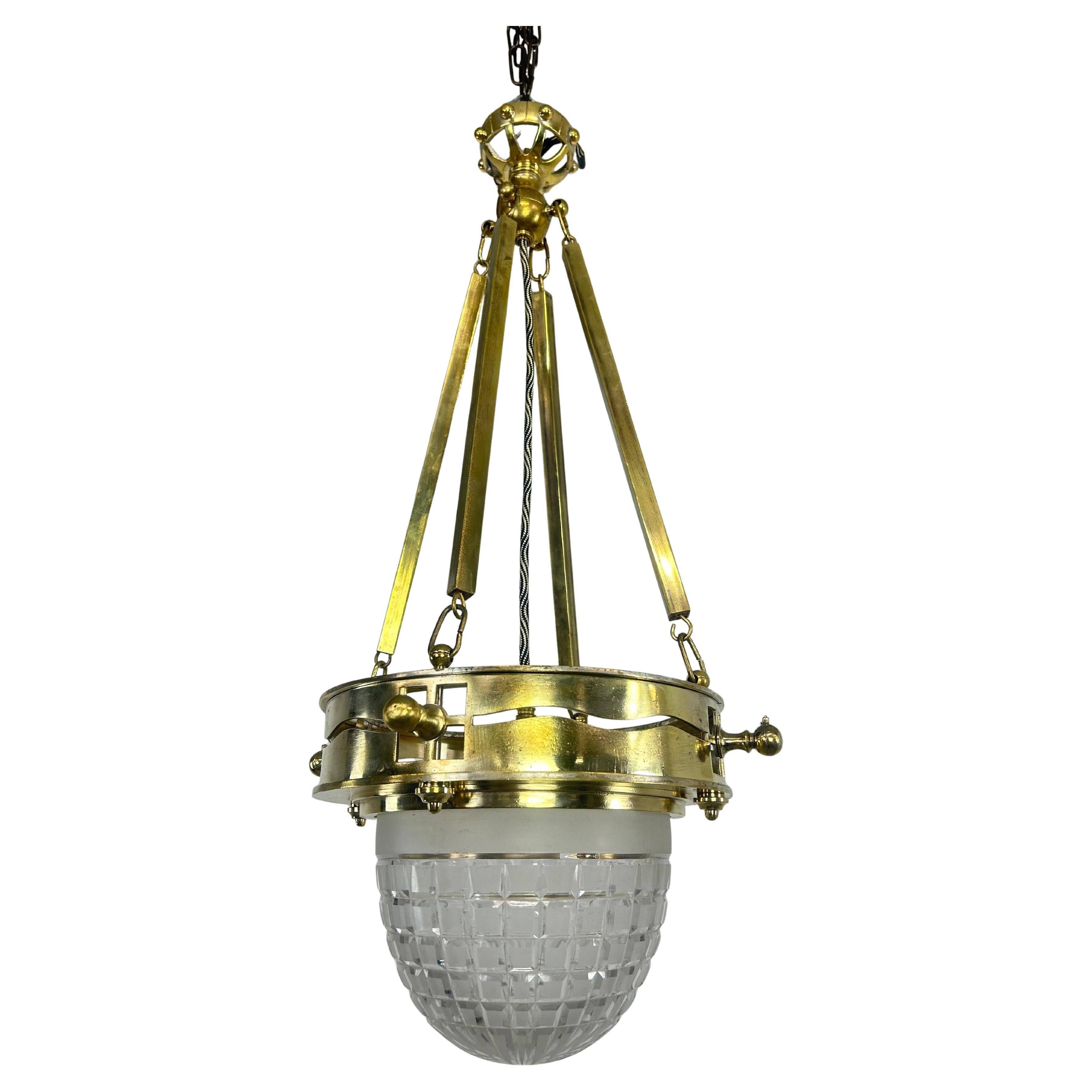 Viennese Secession Suspension in Brass attributed to Kolo Moser & Jutta Sika