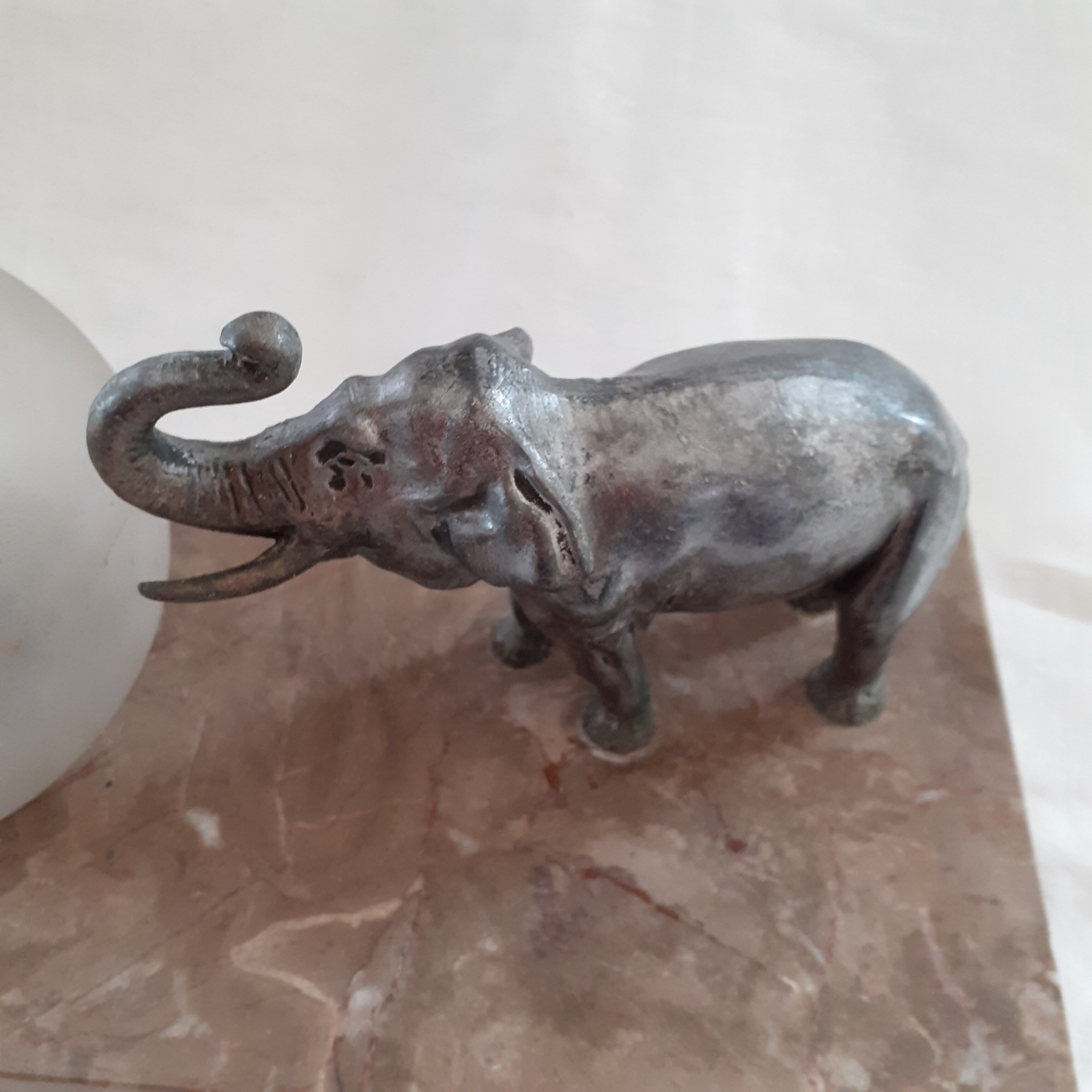 Lamp from the 20, elephent and globe on marble