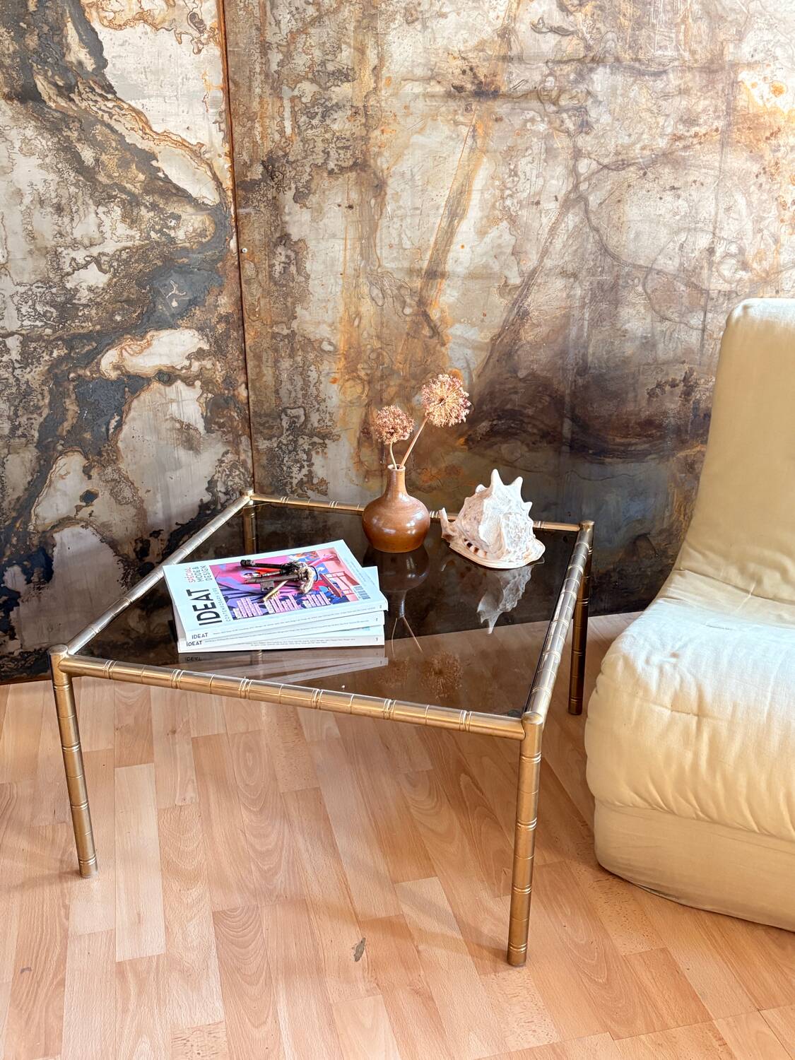 Bamboo coffee table in brass
