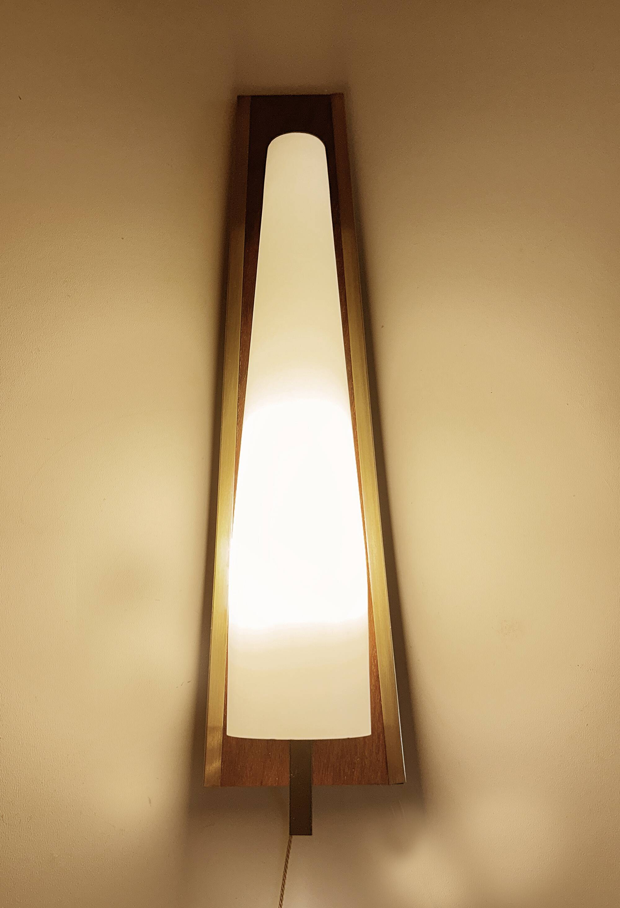Pair of Large Scandinavian Teak Glass Wall Lights
