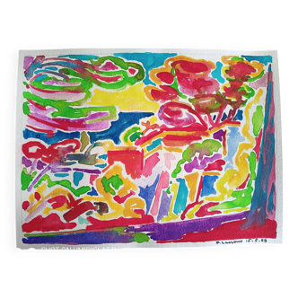 Gouache sur papier de 1989, Pierre Lacroux (1909- 1993)