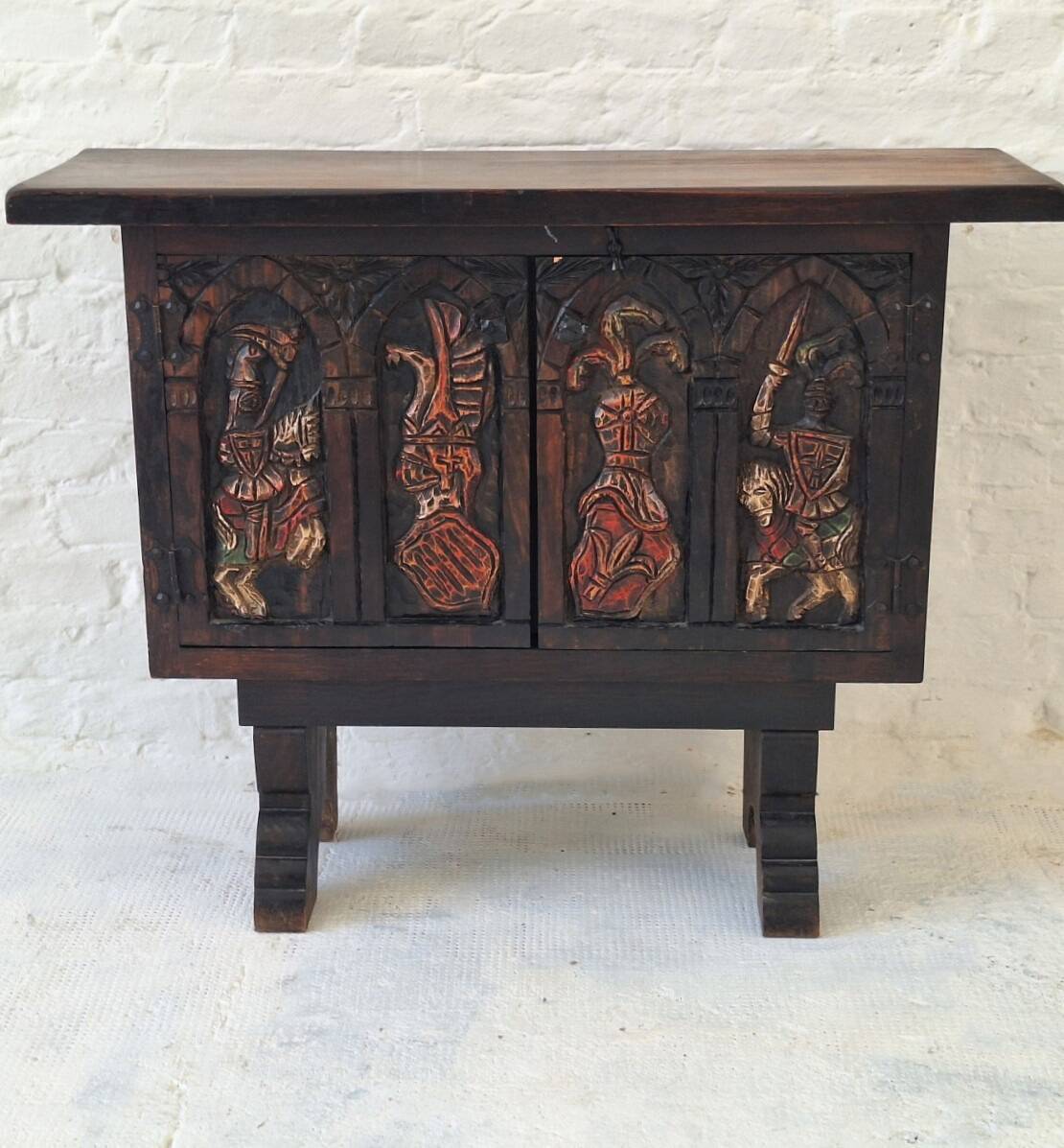 Arts of México Spanish colonial carved  painted console / sideboard, 1940s