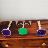 Antique silver-plated metal candlestick and candle holders