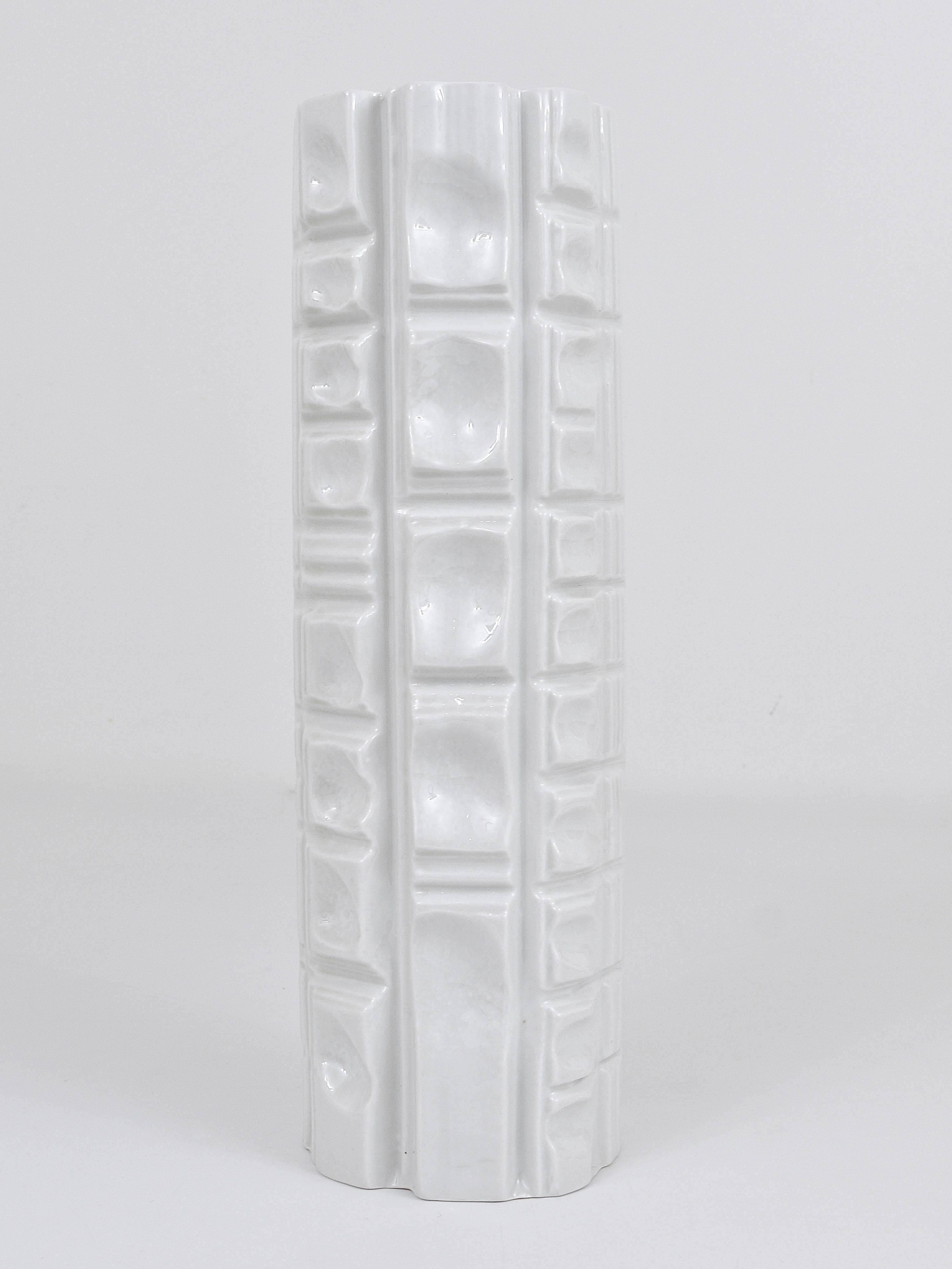 Large White Relief Op Art Porcelain Vase Rosenthal Germany, 1960s