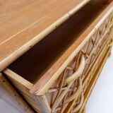 Vintage Bamboo Rattan Wicker Cane Chest Of 4 Drawers