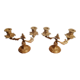 Paire de bougeoir style Louis XV rocaille en bronze doré