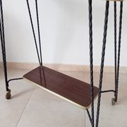 Vintage Formica and wrought iron rolling dessert trolley/side table.