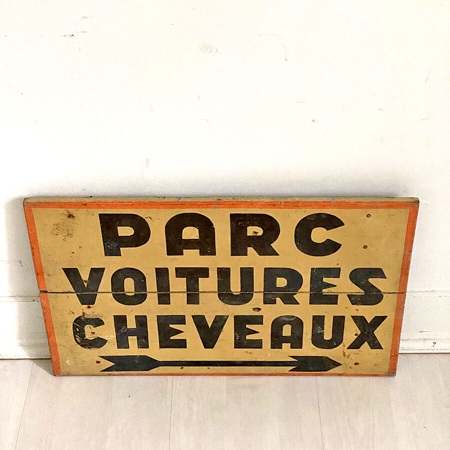 Old wooden sign "horse car park"