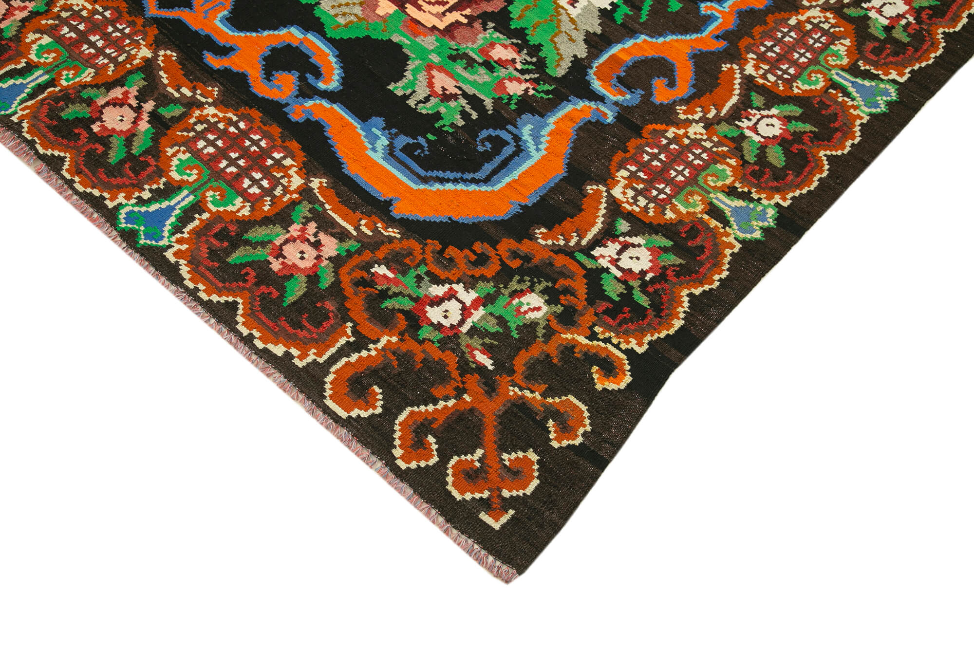 Handmade Vintage Moldovan Black Kilim 197 cm x 274 cm - 23367