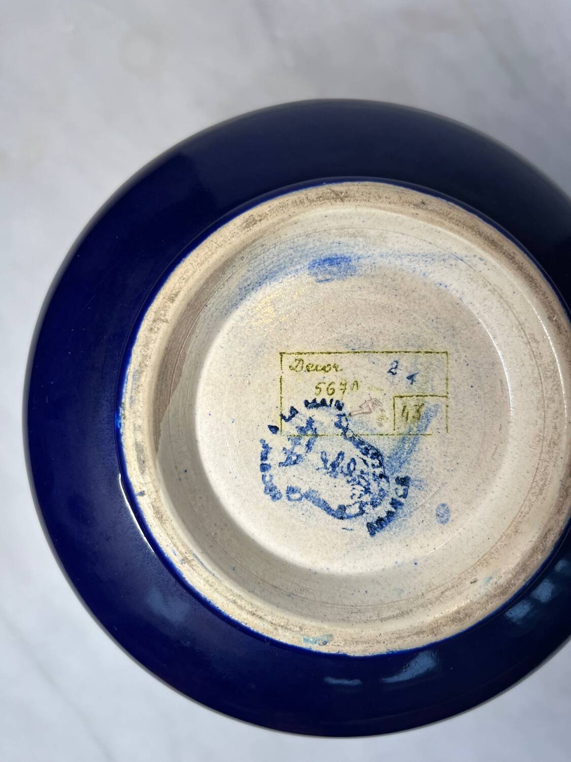 Longwy enamel cachepot, royal blue cloisonné decoration (16 cm)