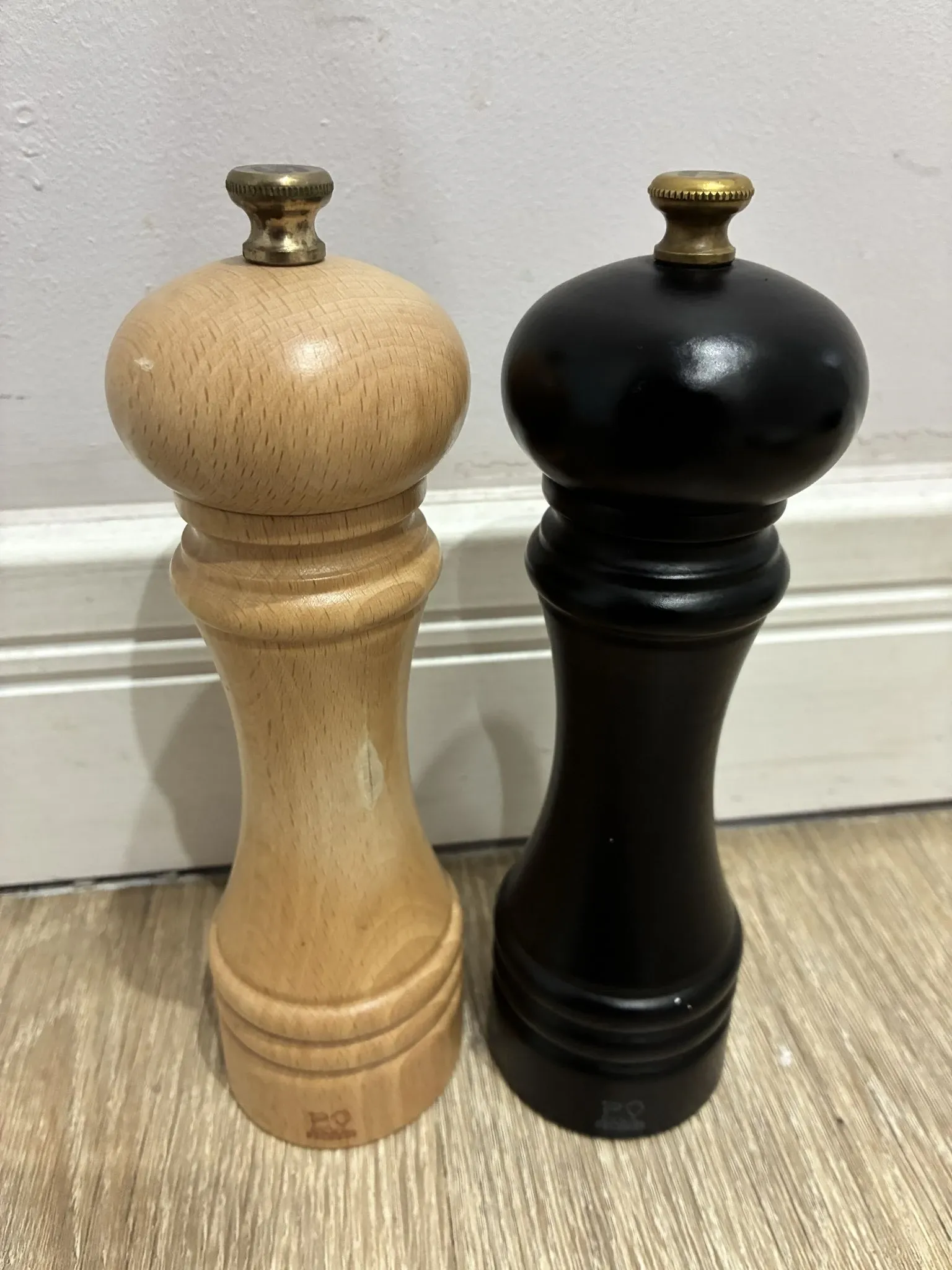 Peugeot Paris wooden salt and pepper mills, natural and black