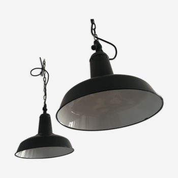 Pair of two hanging industrial enamel black