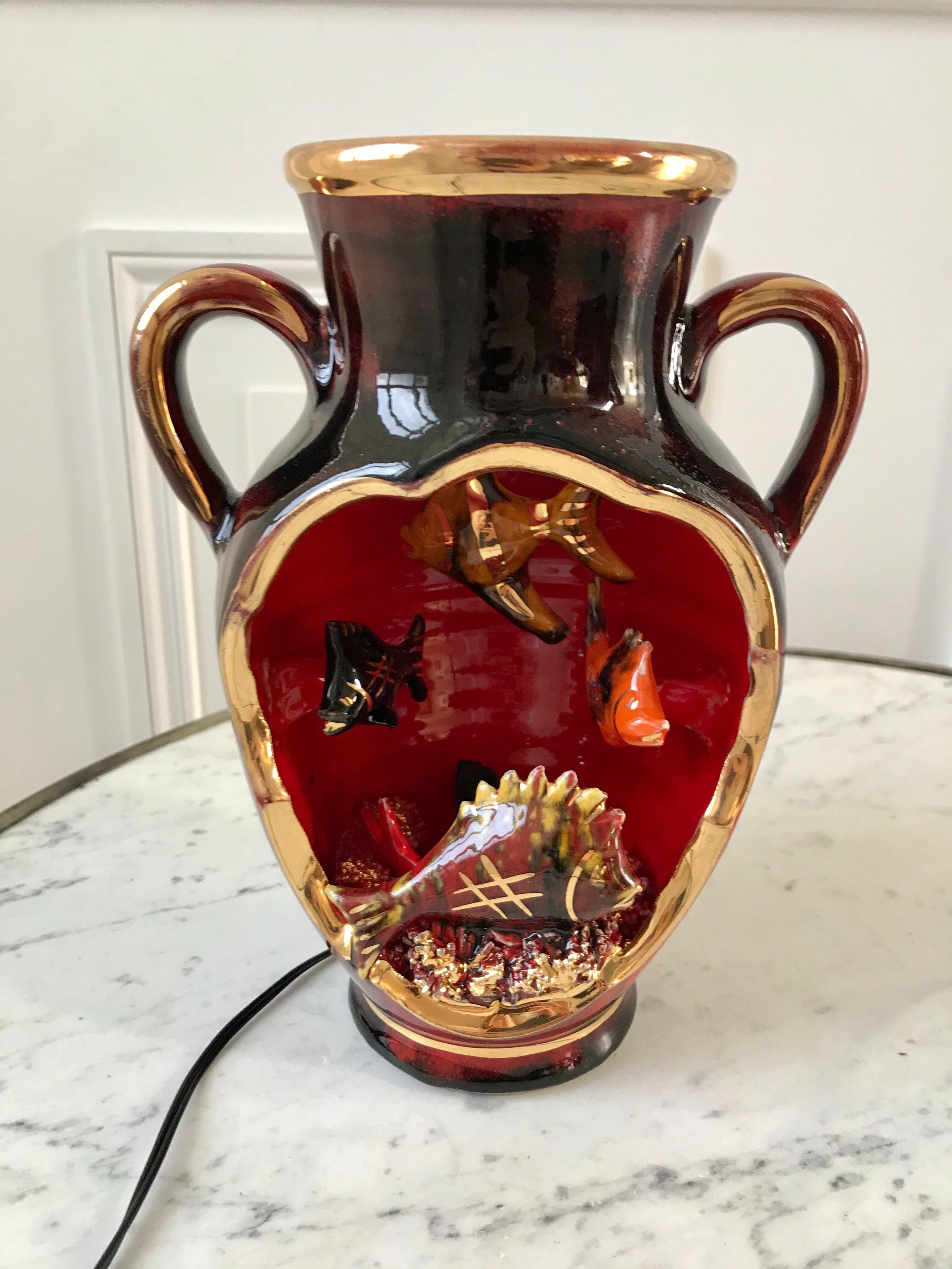 Lamp Vallauris fish handle corals 70s bulb provided