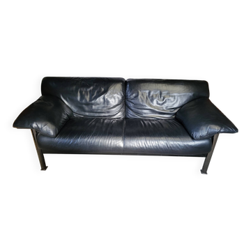 Canapé Pierluigi Cerri model Pause signed Poltrona Frau in black leather Design