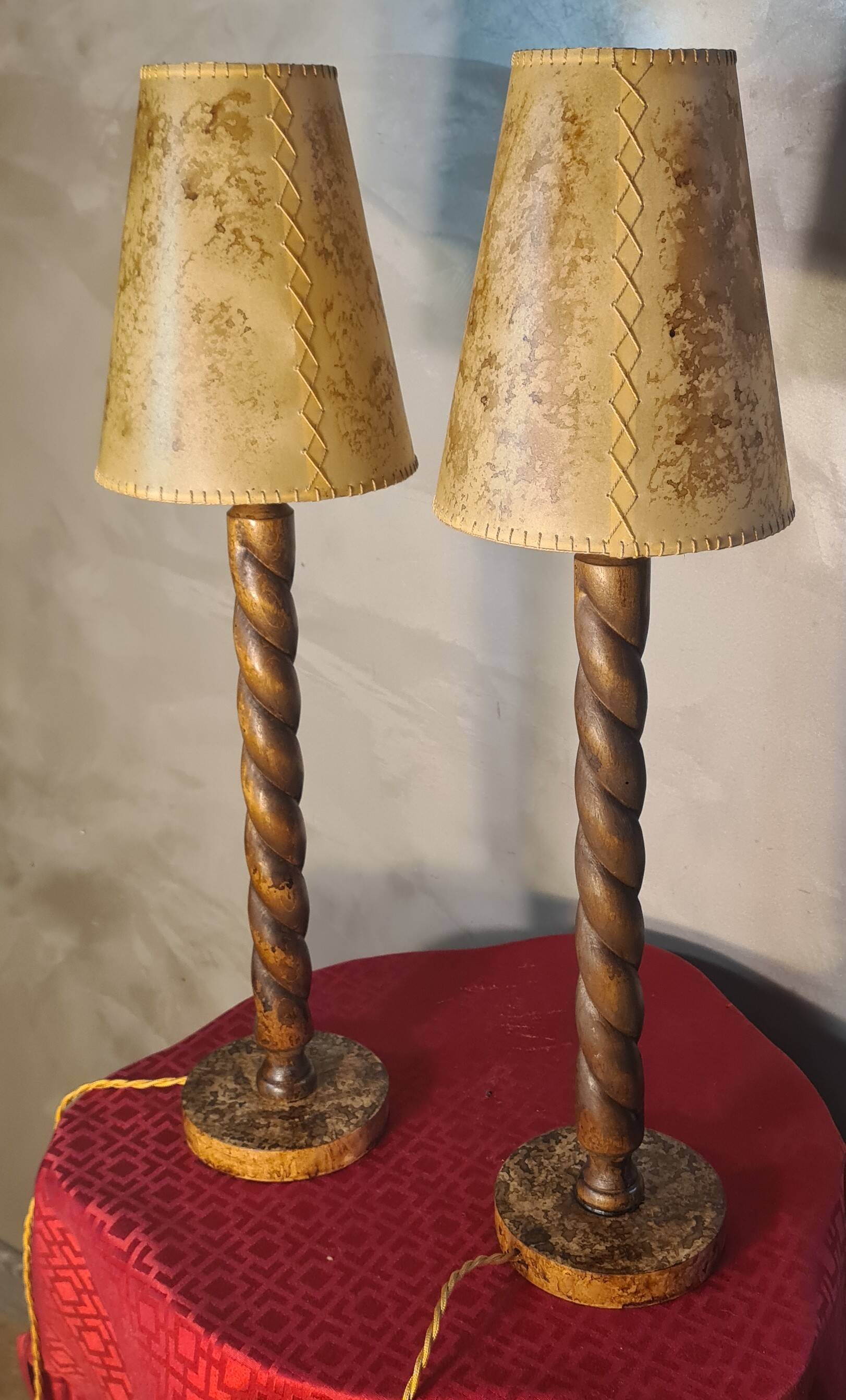 Pair of scandinavian wooden bedside lamps 1950 elec ok without switch 60x17