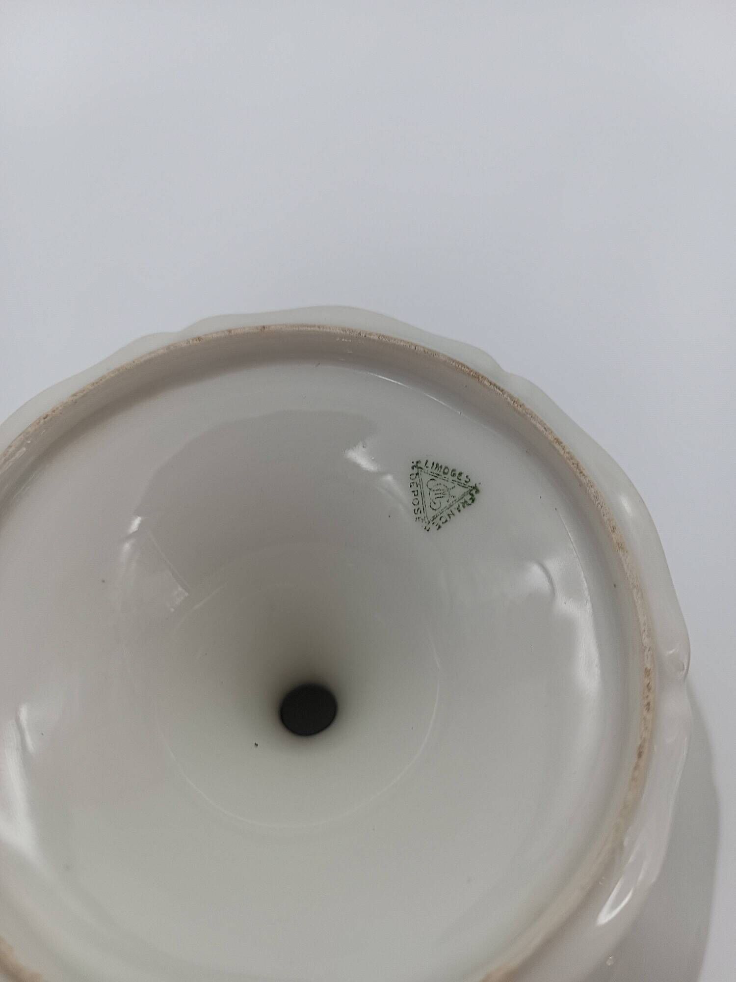 Footed Cup Servant in Limoges Porcelain Floral Decoration Gold Gilding